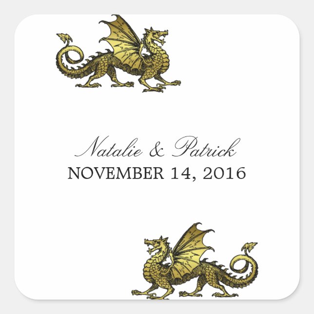Gold Dragon Wedding Stickers (Front)