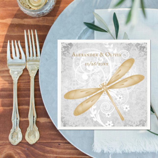 Gold Dragonfly Bridal Shower Napkin (Gold Dragonfly Bridal Shower Napkin)
