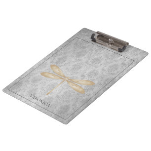 Gold Dragonfly Damask Clipboard