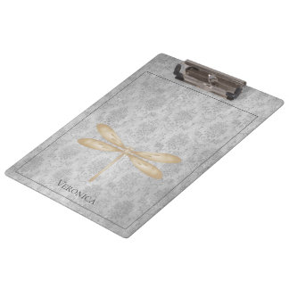 Gold Dragonfly Damask Clipboard