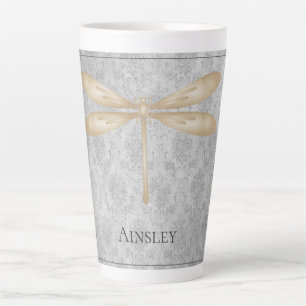 Gold Dragonfly Damask Latte Mug