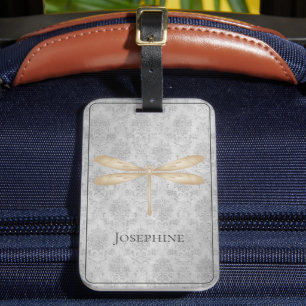 Gold Dragonfly Damask Luggage Tag