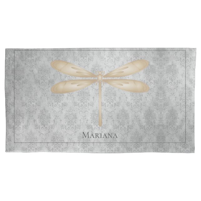 Gold Dragonfly Damask Pillowcase (Front)