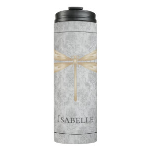 Gold Dragonfly Damask Thermal Tumbler