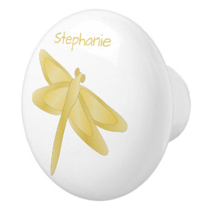 Gold Dragonfly Design Personalised Ceramic Knob