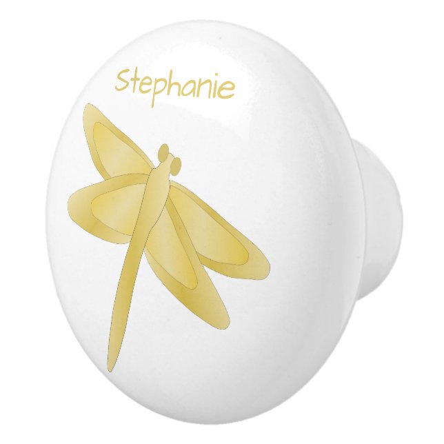 Gold Dragonfly Design Personalised Ceramic Knob (Right)