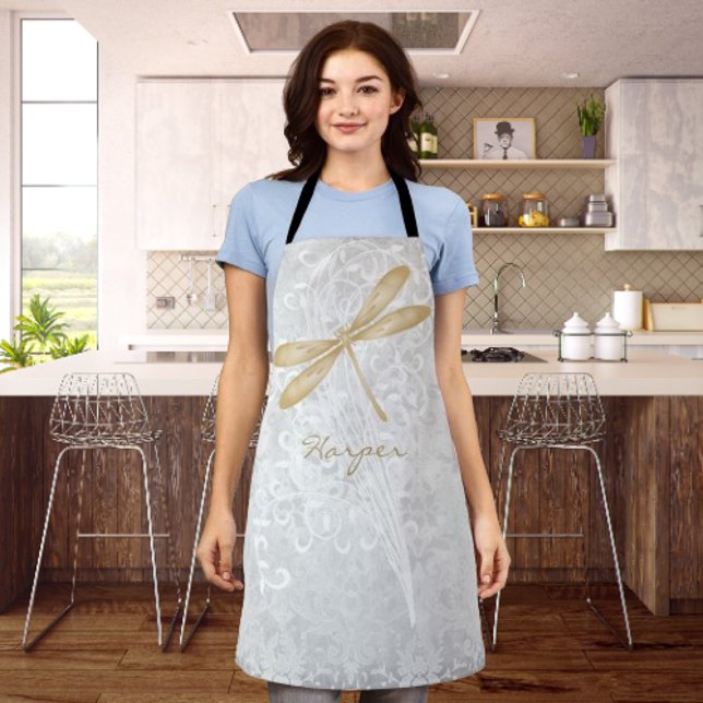 Gold Dragonfly Personalised Apron (Gold Dragonfly Personalized Apron)