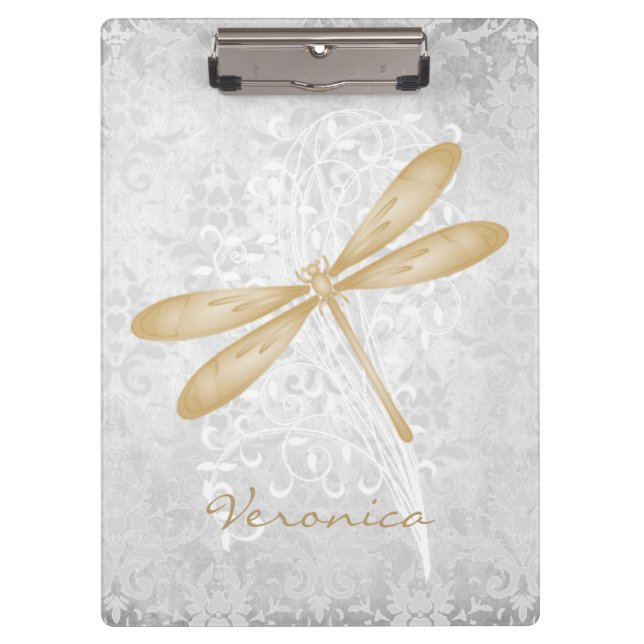 Gold Dragonfly Personalised Clipboard (Front)