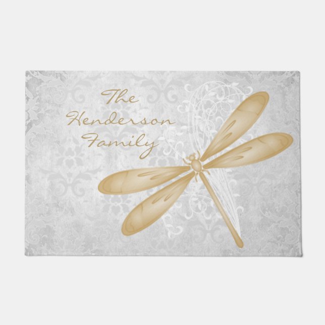 Gold Dragonfly Personalised Doormat (Front)
