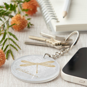 Gold Dragonfly Personalised Keychain
