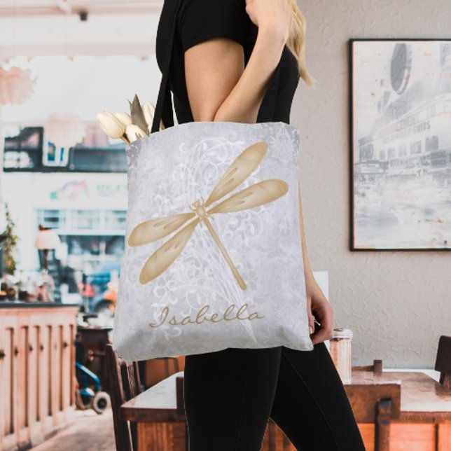 Gold Dragonfly Personalised Tote Bag (Gold Dragonfly Personalized Tote Bag)