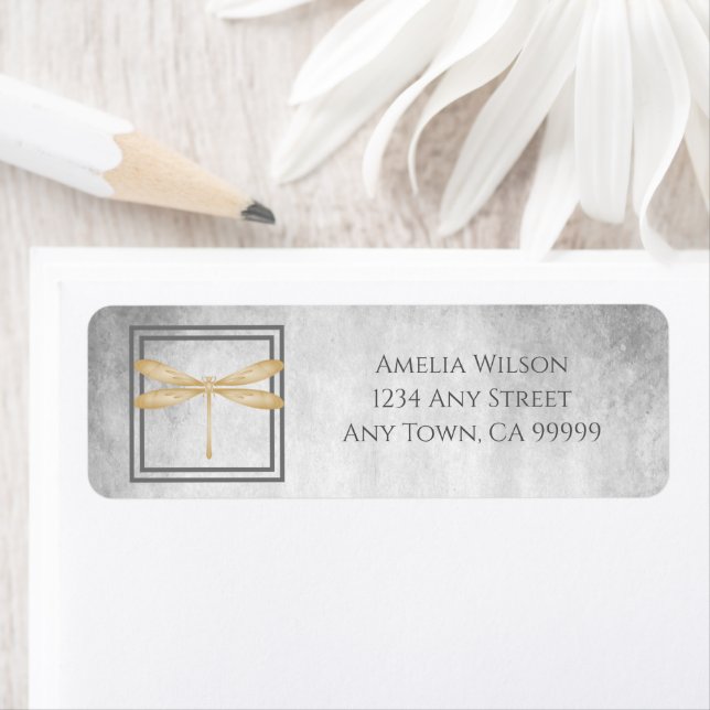 Gold Dragonfly Return Address Label (Insitu)