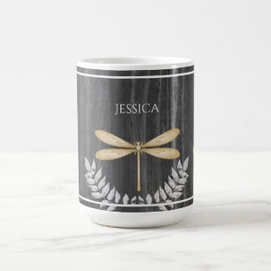 Gold Dragonfly Rustic Personalised Coffee Mug