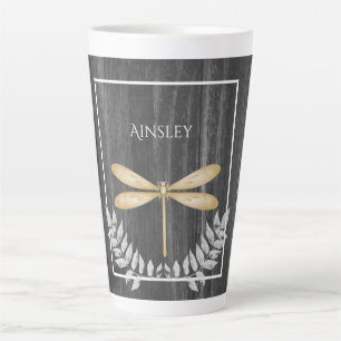 Gold Dragonfly Rustic Personalised Latte Mug