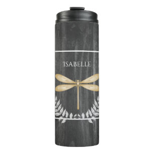Gold Dragonfly Rustic Personalised Thermal Tumbler