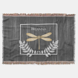 Gold Dragonfly Rustic Personalised  Throw Blanket
