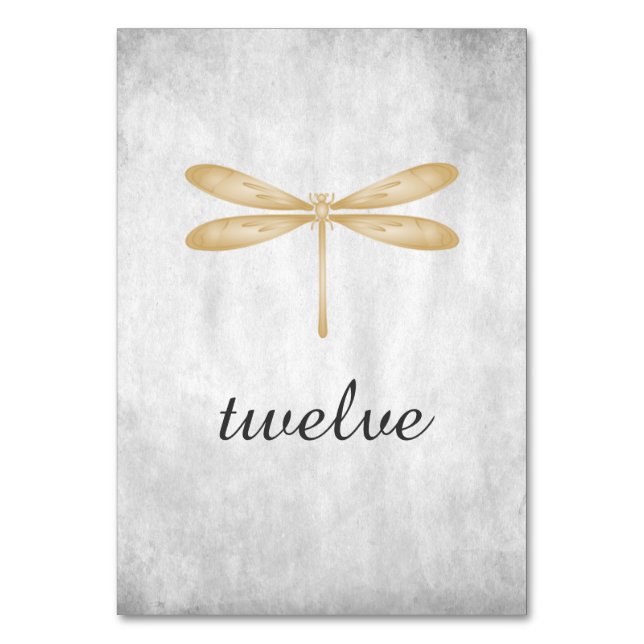 Gold Dragonfly Table Number Card (Front)