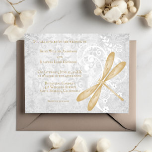 Gold Dragonfly Wedding Invitation