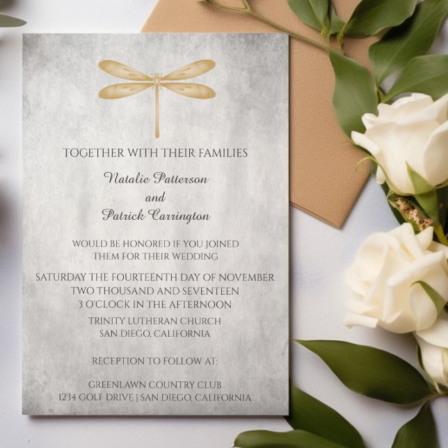 Gold Dragonfly Wedding Invitation (Gold Dragonfly Wedding Invitation)