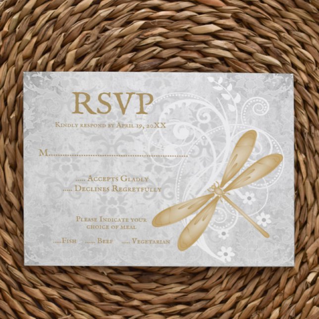 Gold Dragonfly Wedding RSVP Card (Gold Dragonfly Wedding RSVP Card)