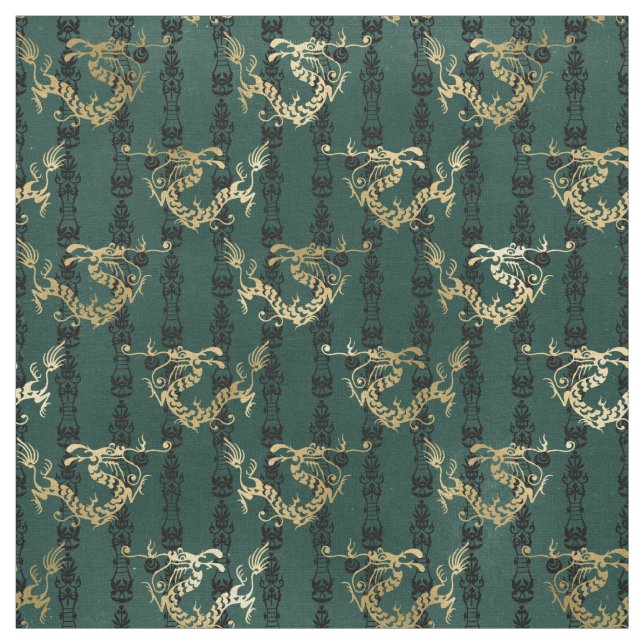 Gold Dragons on Green Fabric (Swatch)