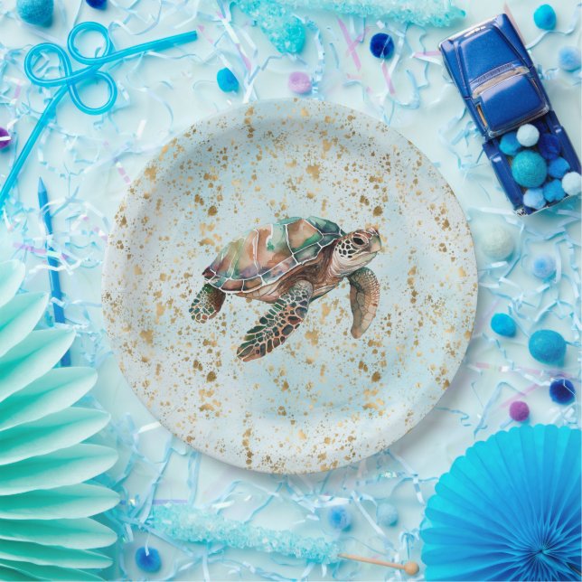 Gold Dream Sea Turtle Paper Plate (Party)