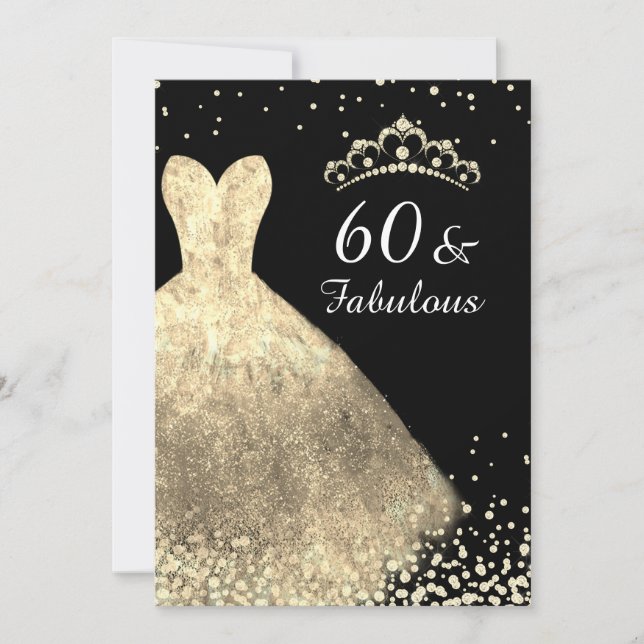 Gold Dress & Black 60 & Fabulous 60th Birthday Invitation (Front)