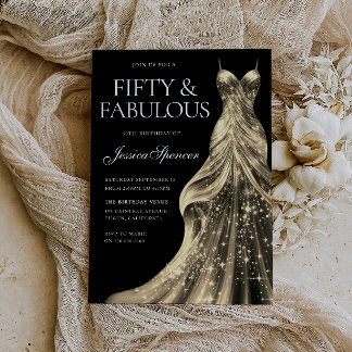 Gold Dress Black Fabulous Fifty 50th Birthday Invitation