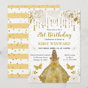 Gold Dress Blonde Haired Princess Birthday Invitation