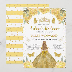 Gold Dress Blonde Princess Sweet 16 Invitation