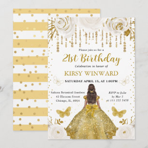 Gold Dress Dark Skin Princess Birthday Invitation