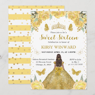 Gold Dress Dark Skin Princess Sweet 16 Invitation