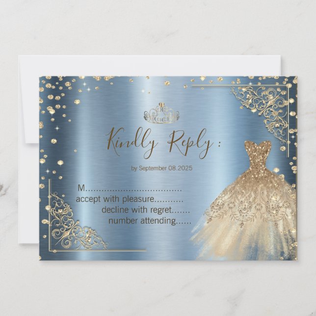Gold Dress Diamonds Blue RSVP (Front)