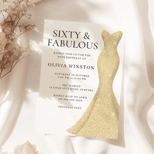 Gold Dress Elegant Sixty & Fabulous 60th Birthday Invitation