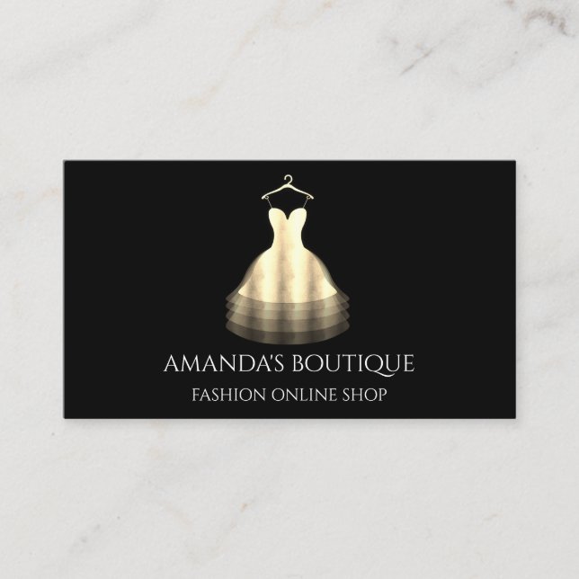 Gold Dress Logo Fashion Boutique Online Shop Faux Business Card (Front)
