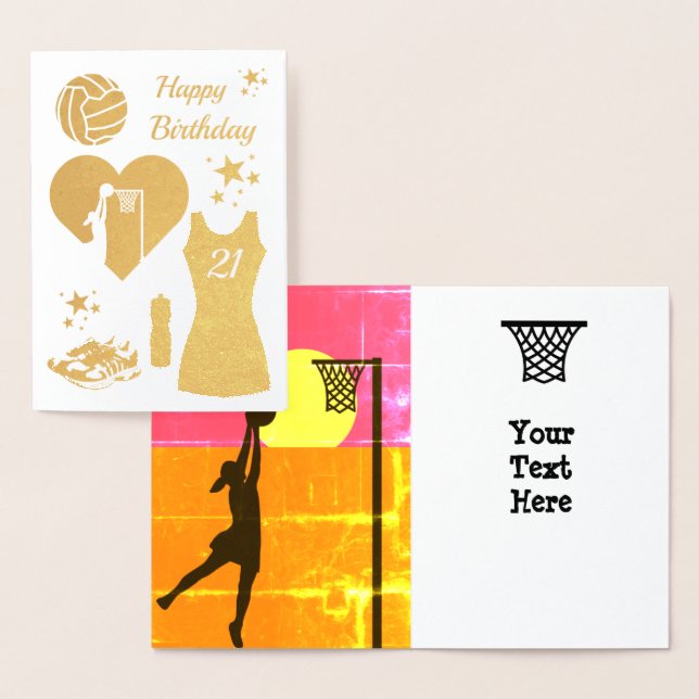 Gold Dress Netball Birthday Foil Card (Display)