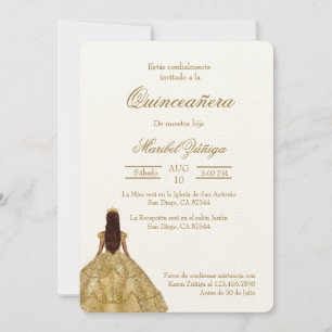 Gold dress Quinceanera invitation