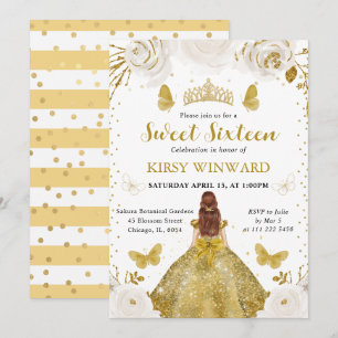 Gold Dress Red Hair Princess Sweet 16 Invitation