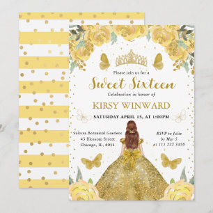 Gold Dress Red Hair Princess Sweet 16 Invitation