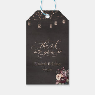 Gold Dress Rustic String Lights Roses Thank You Gift Tags