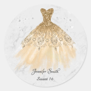 Gold Dress Sparkles sweet sixteen Classic Round Sticker