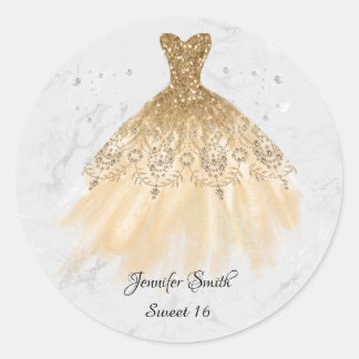 Gold Dress Sparkles sweet sixteen Classic Round Sticker