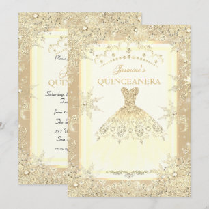 Gold Dress Tiara Winter Wonderland Quinceanera Invitation