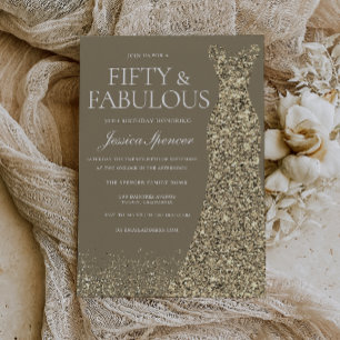 Gold Dress Womans 50th Birthday Party Invitation