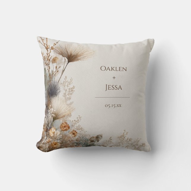 Gold Dried Botanical Corner Wreath Texture Cushion (Front)
