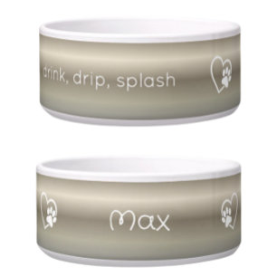 Gold 'drink drip splash' Dog Name Bowl