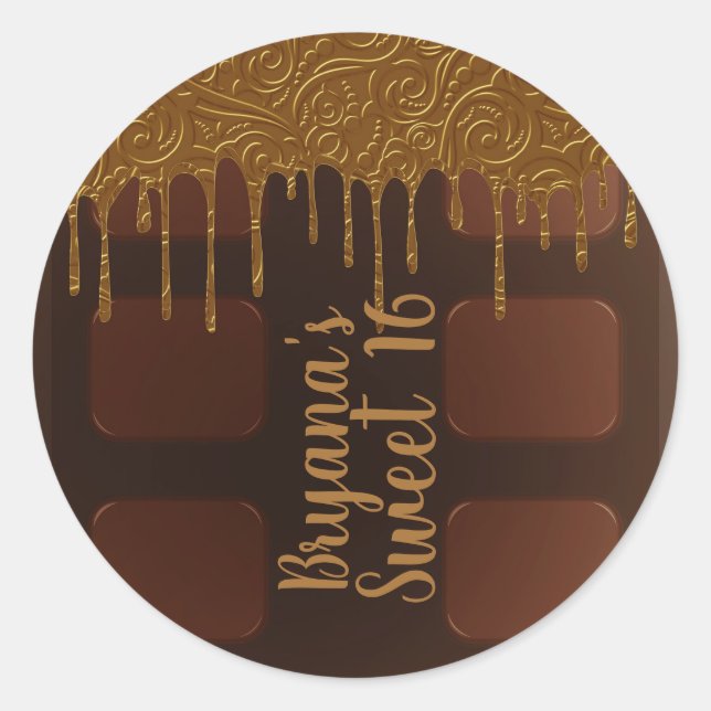 Gold Drip Chocolate Candy Bar Sweet 16 Party Classic Round Sticker (Front)