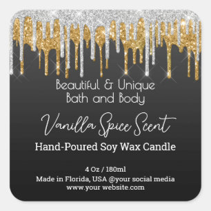 Gold Drip Glitter Bottle Candle Jar Product Label