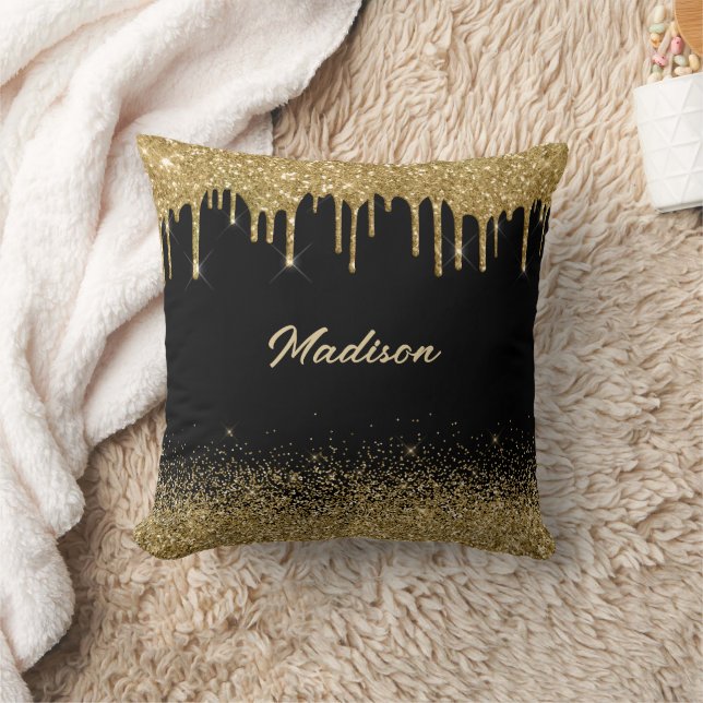 Gold Drip Glitter Cushion (Blanket)