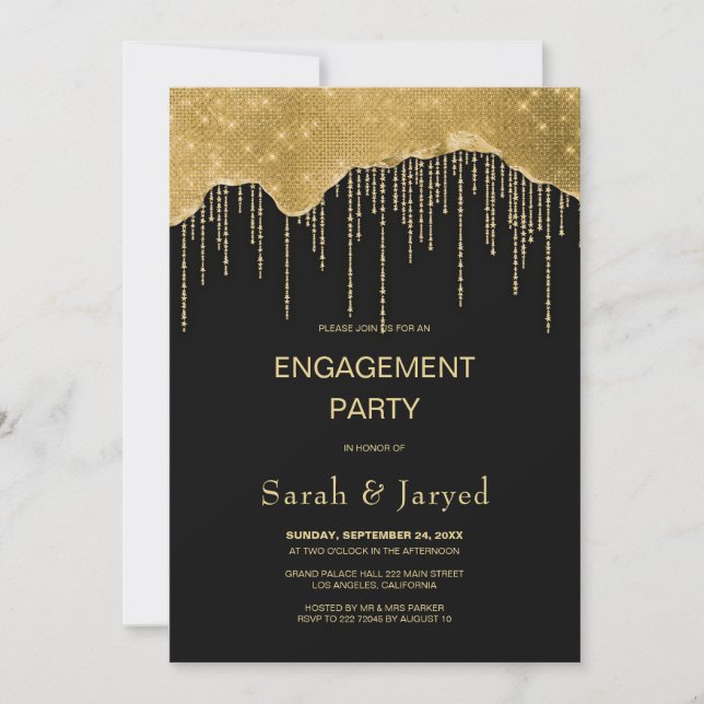 Gold Drip Glitter Engagement Invitation (Front)